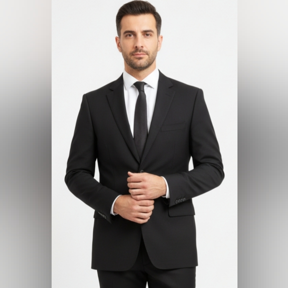 Elegant Black Men's Suit "ANGELO" SUPER 130'S  52 Still Excellent Quality